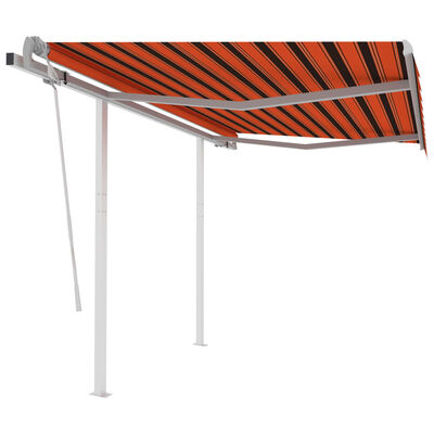 vidaXL Manuell uttrekkbar markise med stolper 3,5x2,5m oransje og brun