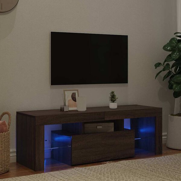 vidaXL TV-benk med LED-lys brun eik 120x35x40 cm
