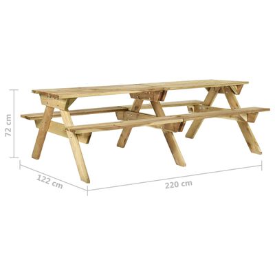 vidaXL Piknikbord med benker 220x122x72 cm impregnert furu