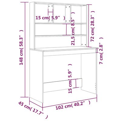 vidaXL Skrivebord med hyller betonggrå 102x45x148 cm konstruert tre