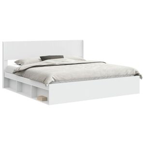 vidaXL Sengramme med oppbevaring og hodegavl Hvit 200 x 200 cm