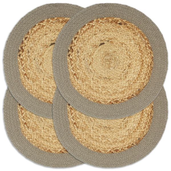 vidaXL Bordmatter 4 stk naturell og gr&aring; 38 cm rund jute og bomull