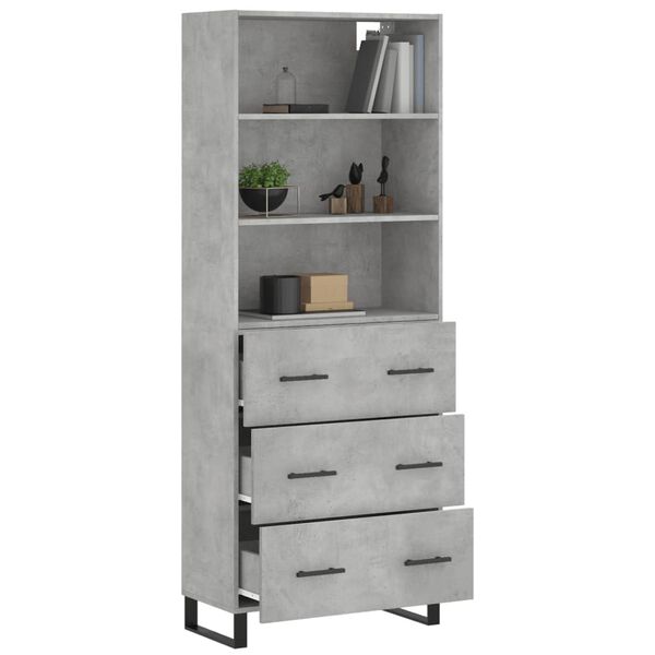 vidaXL Highboard betonggr&aring; 69,5x34x180 cm konstruert tre