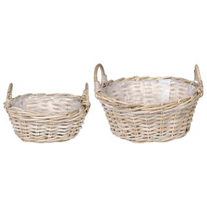 vidaXL Plantekurv med lagring 2 stk. Naturlig gr&aring; Kubu Rattan