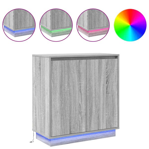 vidaXL LED sideboard Gr&aring; Sonoma 71 x 34,5 x 75 cm Konstruert tre