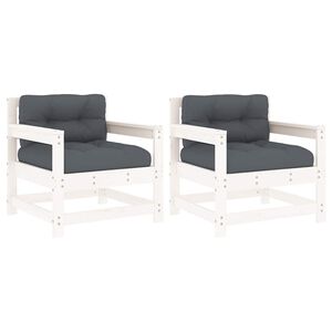 vidaXL Hagestoler med puter 2 stk hvit heltre furu