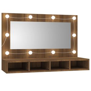 vidaXL Speilskap med LED brun eik 90x31,5x62 cm