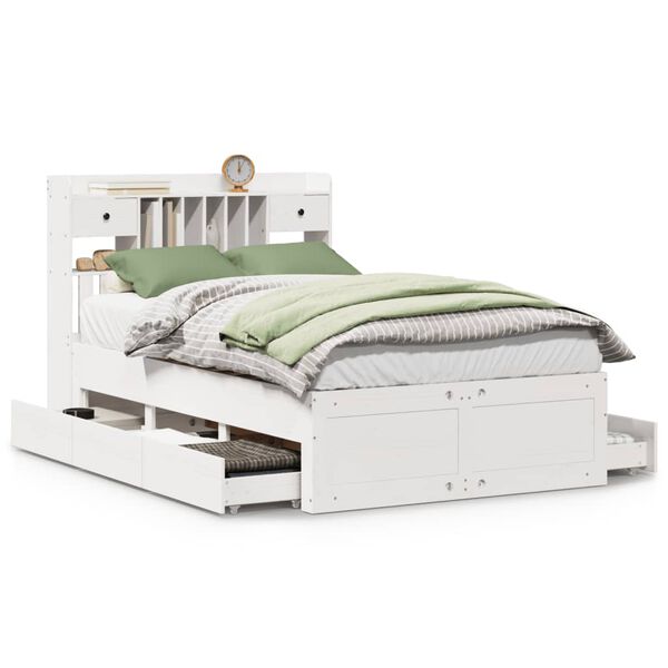 vidaXL Seng med bokhylle uten madrass hvit 135x190 cm heltre furu