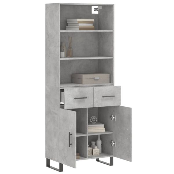 vidaXL Highboard betonggr&aring; 69,5x34x180 cm konstruert tre