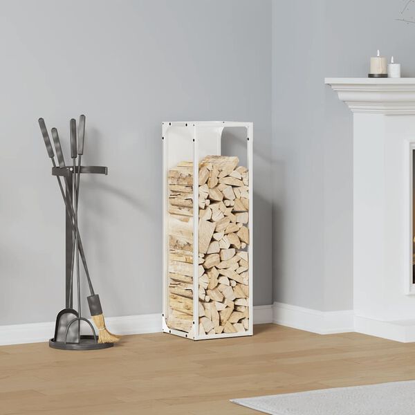 vidaXL Vedstativ hvit 25x25x80 cm kaldvalset st&aring;l