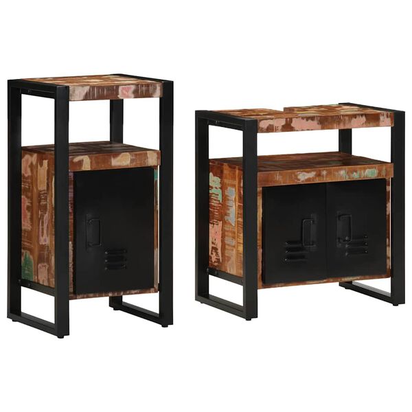 vidaXL Baderomsinnredningssett med dør 2 pcs Brun gjenvunnet heltre