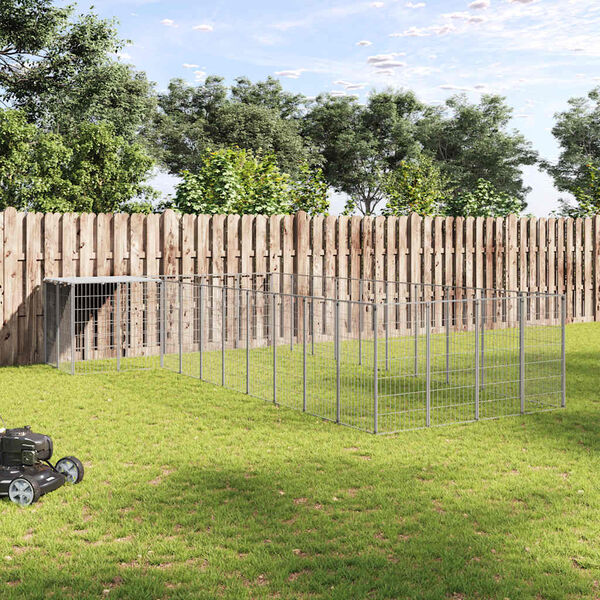 vidaXL Hundegård sølv 13,31 m² stål