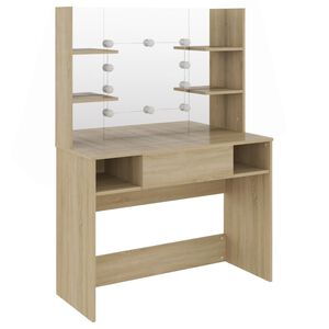 vidaXL Sminkebord med LED-lys 100x40x135 cm MDF eik