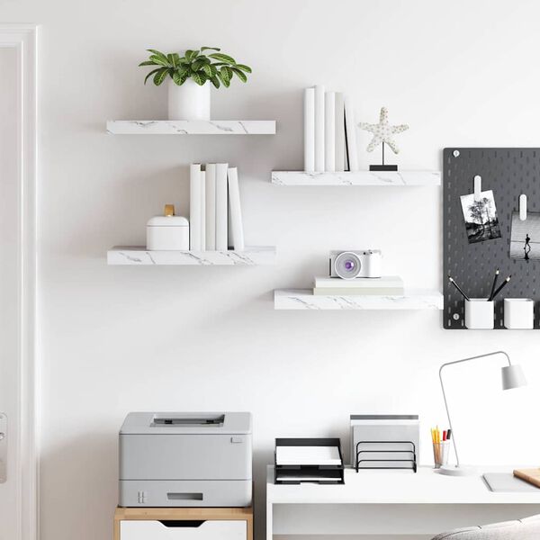 vidaXL Vegghylle 4 pcs Hvit marmor 50 x 23,5 x 4 cm Konstruert tre