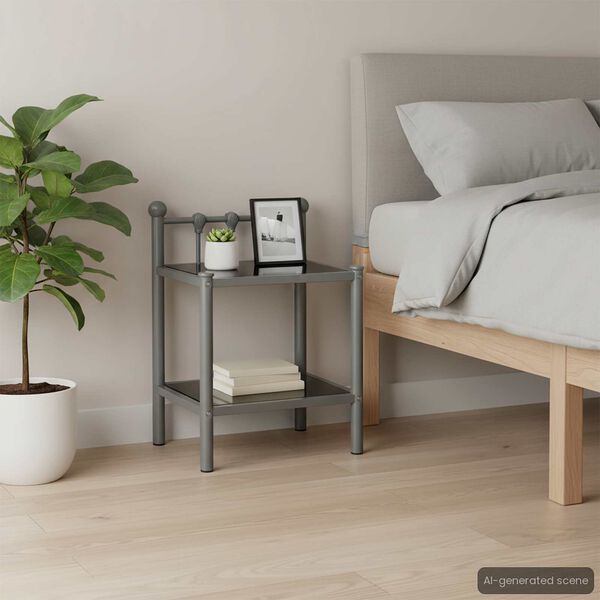 vidaXL Nattbord 2 stk grå og svart metall og glass