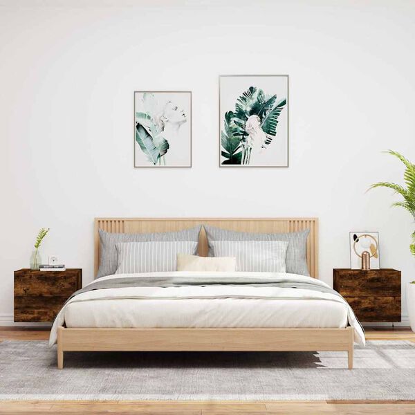 vidaXL Vegghengte nattbord med LED-lys 2 stk røkt eik