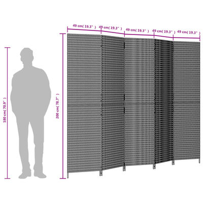 vidaXL Romdeler 5 paneler grå polyrotting