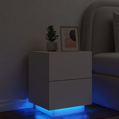 vidaXL Nattbord med LED hvit konstruert tre