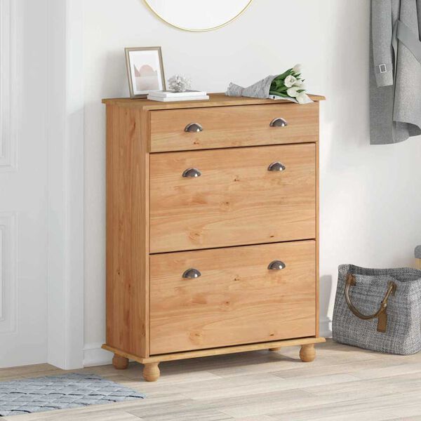 vidaXL Sko Skap med skuff ASKIM Brun 85 x 35 x 108 cm Massiv furu