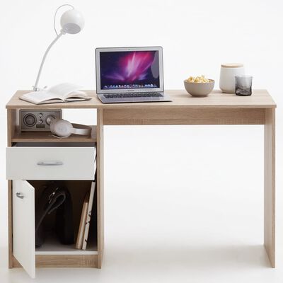 FMD Skrivebord med 1 skuff 123x50x76,5 cm eik og hvit
