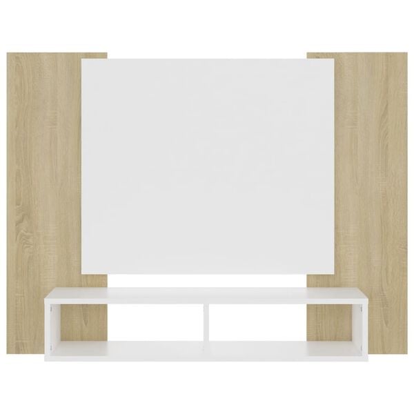 vidaXL Veggmontert TV-benk hvit og sonoma eik konstruert tre