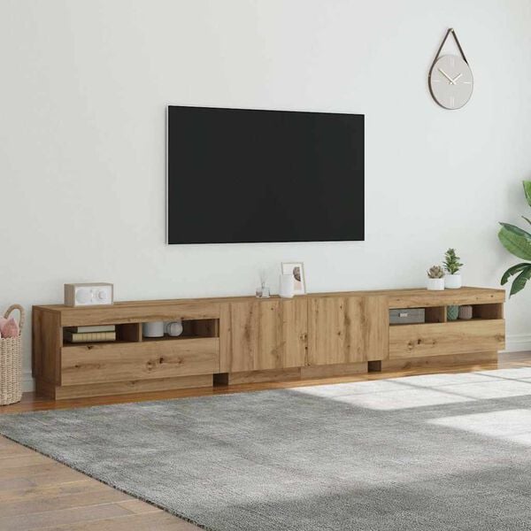 vidaXL TV-benk med LED-lys artisan eik 260x35x40 cm konstruert tre