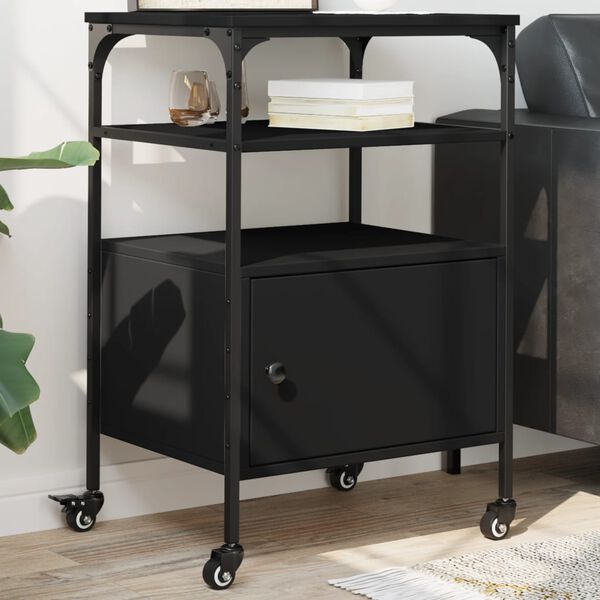 vidaXL Skriverstativ 3 hyller svart 50x40x76 cm konstruert tre