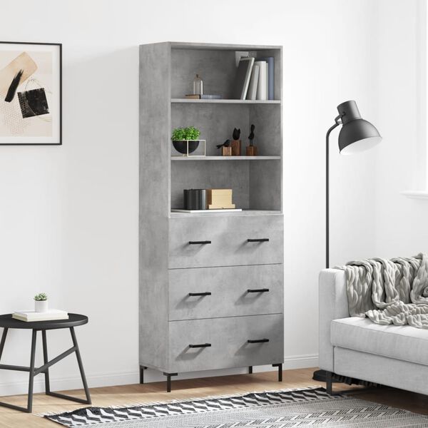 vidaXL Highboard betonggr&aring; 69,5x34x180 cm konstruert tre