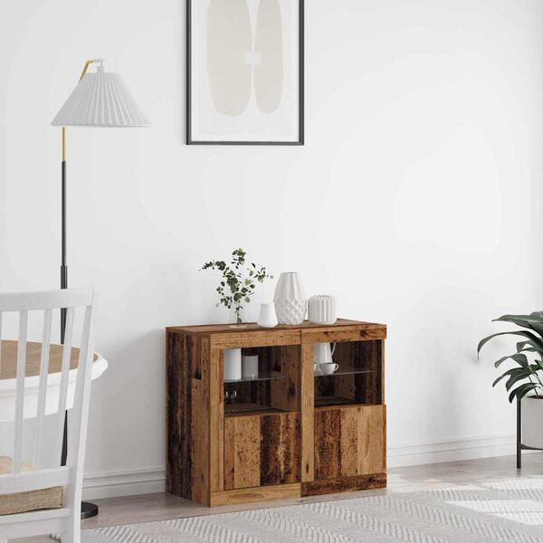 vidaXL LED sideboard 2 pcs Gammelt tre 41 x 37 x 67 cm Konstruert tre