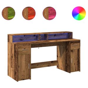 vidaXL Skrivebord med LED-lys gammelt tre 160x55x91 cm konstruert tre