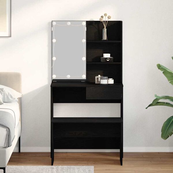 vidaXL Sminkebordsett Svart eik 74.5 x 40 x 141 cm Konstruert tre