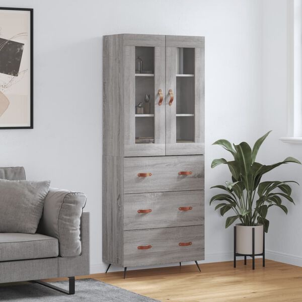 vidaXL Highboard gr&aring; sonoma 69,5x34x180 cm konstruert tre