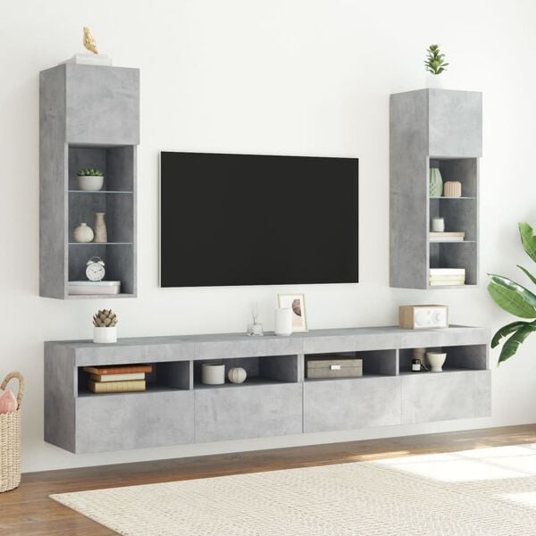 vidaXL TV-benker med LED-lys 2 stk betonggr&aring; 30,5x30x90 cm