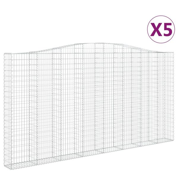 vidaXL Gabionkurver buede 5 stk 400x30x200/220 cm galvanisert jern