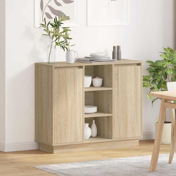 vidaXL LED sideboard Sonoma eik 90 x 32 x 75 cm Konstruert tre