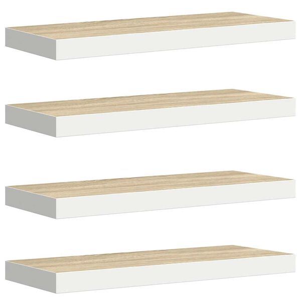 vidaXL Flytende vegghyller 4 stk eik og hvit 60x23,5x3,8 cm MDF