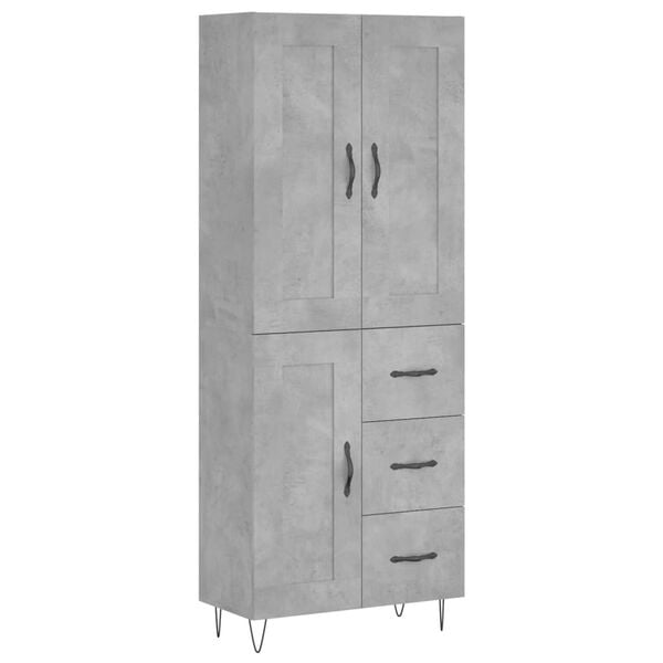 vidaXL Highboard betonggr&aring; 69,5x34x180 cm konstruert tre