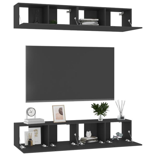 vidaXL TV-benker 4 stk svart 80x30x30 cm konstruert tre