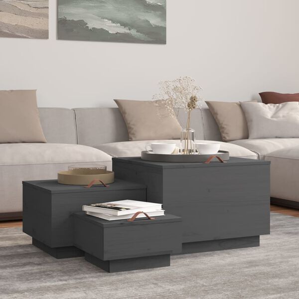 vidaXL Oppbevaringsbokser med lokk 3 stk grå heltre furu