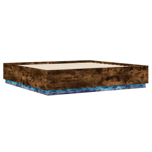 vidaXL Sengeramme med LED-lys r&oslash;kt eik 180x200 cm konstruert tre