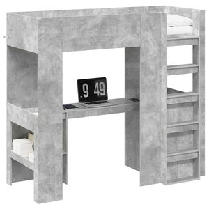 vidaXL Loft seng ramme med skrivebord med hylle Betonggr&aring; 75 x 190 cm