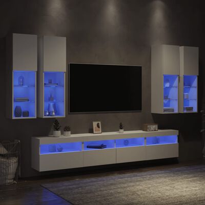 vidaXL Vegghengte TV-benker med LED 7 stk hvit