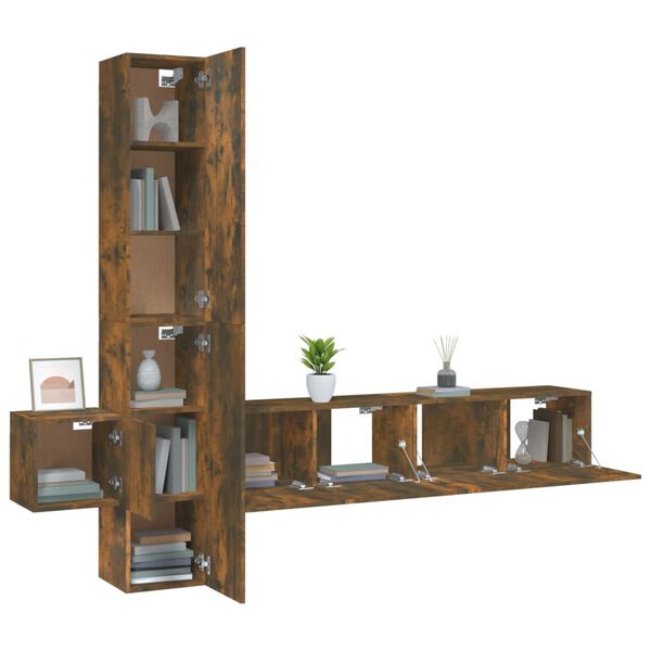 vidaXL TV-skapsett 5 deler r&oslash;kt eik konstruert tre