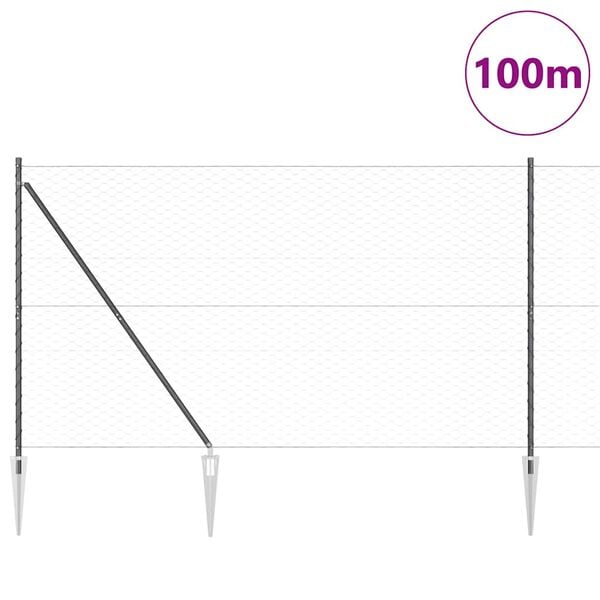 vidaXL Gjerdepåle Grå 100 x 1,6 m (50 mm mesh) Stål og PVC
