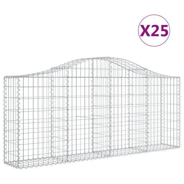 vidaXL Gabionkurver buede 25 stk 200x30x80/100 cm galvanisert jern