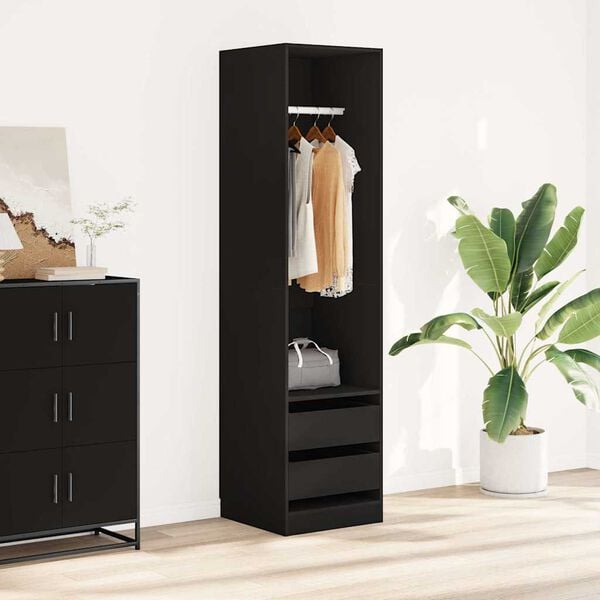 vidaXL Garderobe med skuffer svart 50x50x200 cm konstruert tre