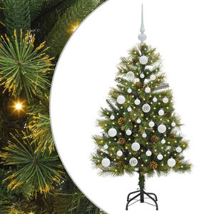 vidaXL Kunstig hengslet juletre med kjegler gr&oslash;nn 120 cm
