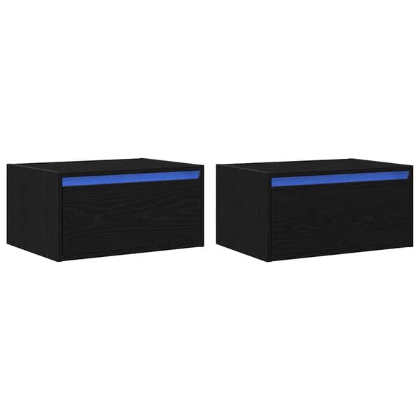 vidaXL Vegghengte nattbord med LED-lys 2 stk svart eik