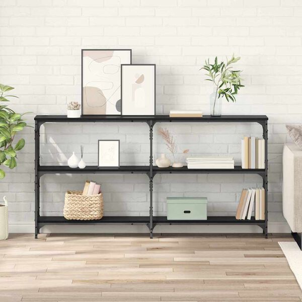 vidaXL Konsollbord Svart Eik 156 x 28 x 80,5 cm Konstruert tre