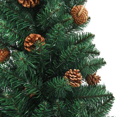 vidaXL Slankt forhåndsbelyst juletre med ekte furukongler grønn 210 cm